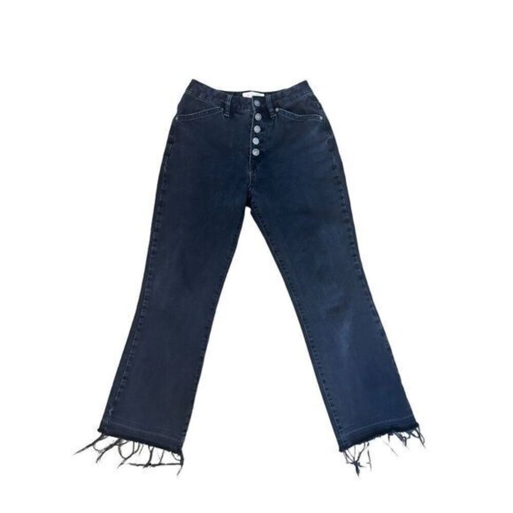 We The Free Free‎ People Women's Black Button Fly Boot Cut raw hem Jeans sz 27
